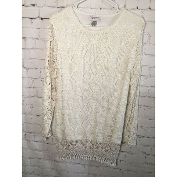 Vtg Reflections By Spiegel Missy Crochet Top White Off women’s S Pearl Beads Y2K - Picture 5 of 10